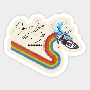 Retro 70s/80s Style Rainbow Surfing Wave Nicaragua Sticker